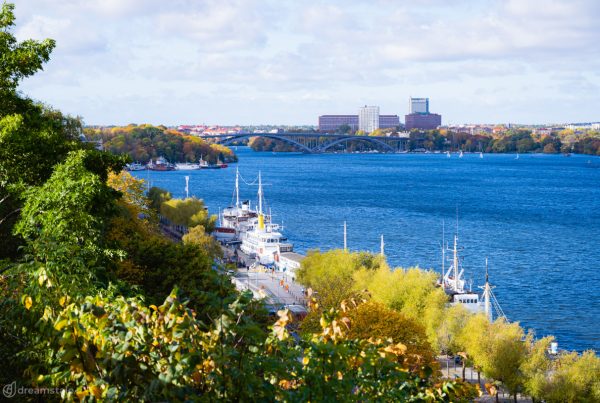 Baltic Sea & City Buildings in Stockholm City Stock Photo